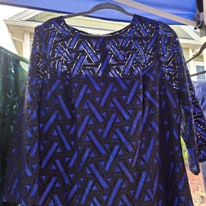 Adrianna Papell Black and Blue Lace Top